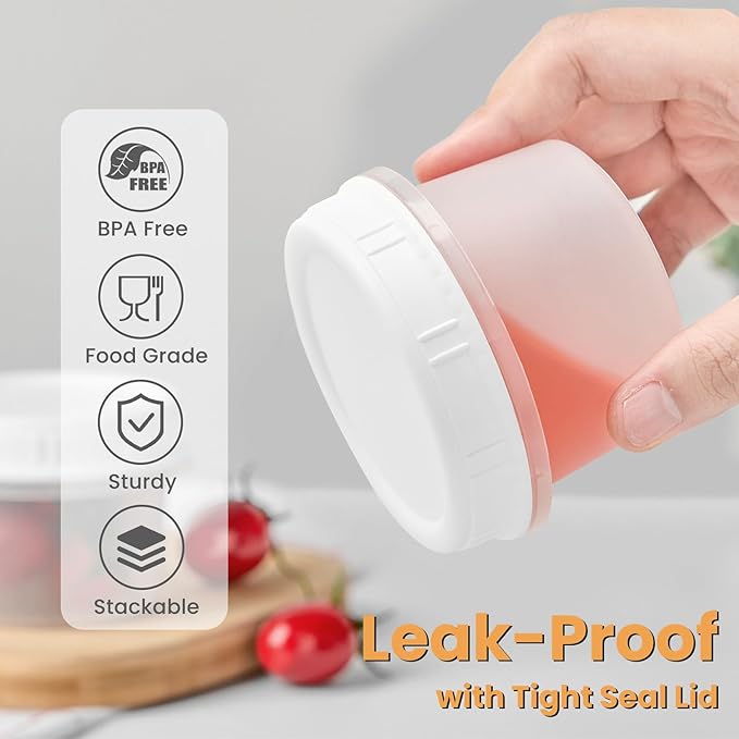 TUZAZO 4 Oz Food Storage Containers with Screw Lids, 12-Count BPA Free Small Snack Plastic Freezer Container for Sauce, Jam and Puree, Reusable Plastic Ice Cream Containers