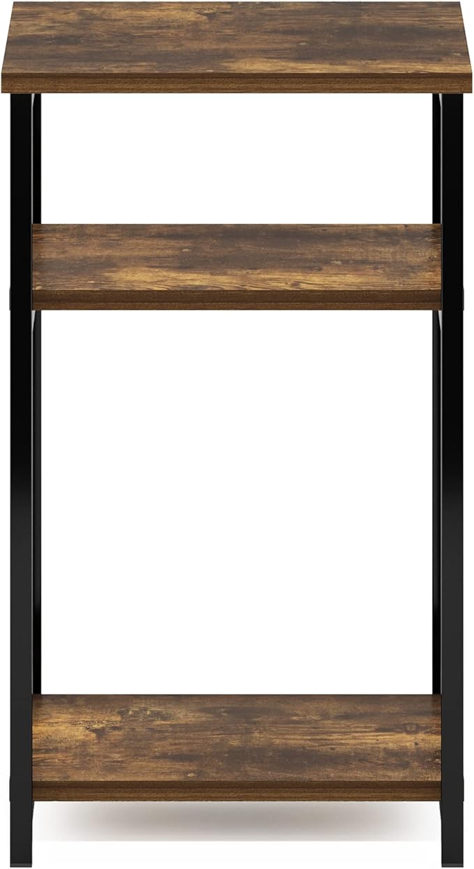 Furinno Just 3-Tier Metal Frame End Table with Storage Shelves, 1-Pack, Amber Pine