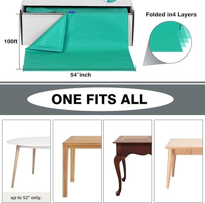 Craft And Party, 54 in x 100 feet Plastic Table Cover Roll for Party, Banquet, Picnic, Kids Activities for Any Size and Shape Table (Emerald Green, 54" x 100ft)