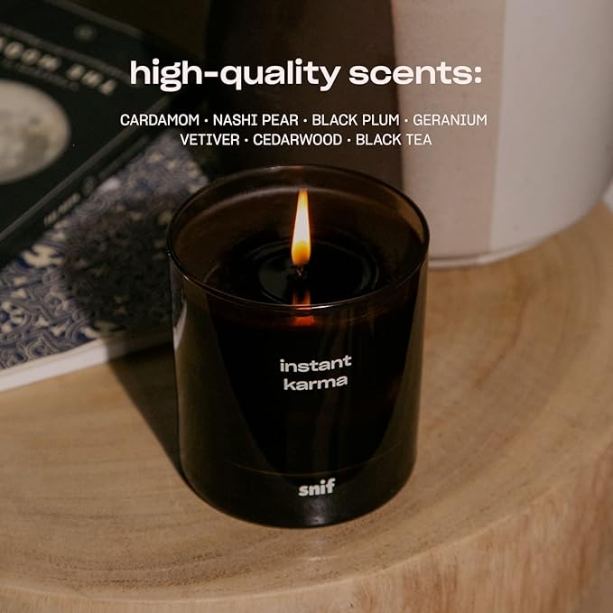 Instant Karma Luxury Scented Candle by Snif, Dark and Dreamy Scent, 200+ Hours, 100% Cotton Fiber Wicks, Soy Wax Blend, Non-Toxic, Vegan, 50 oz