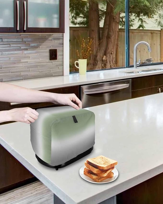Toaster Cover 2 Slice Sage Green Toaster Oven Cover with Pockets Ombre Green Grey Dustproof Bakeware Protector Small Kitchen Appliance Dust Covers and Fingerprint Protection for Women