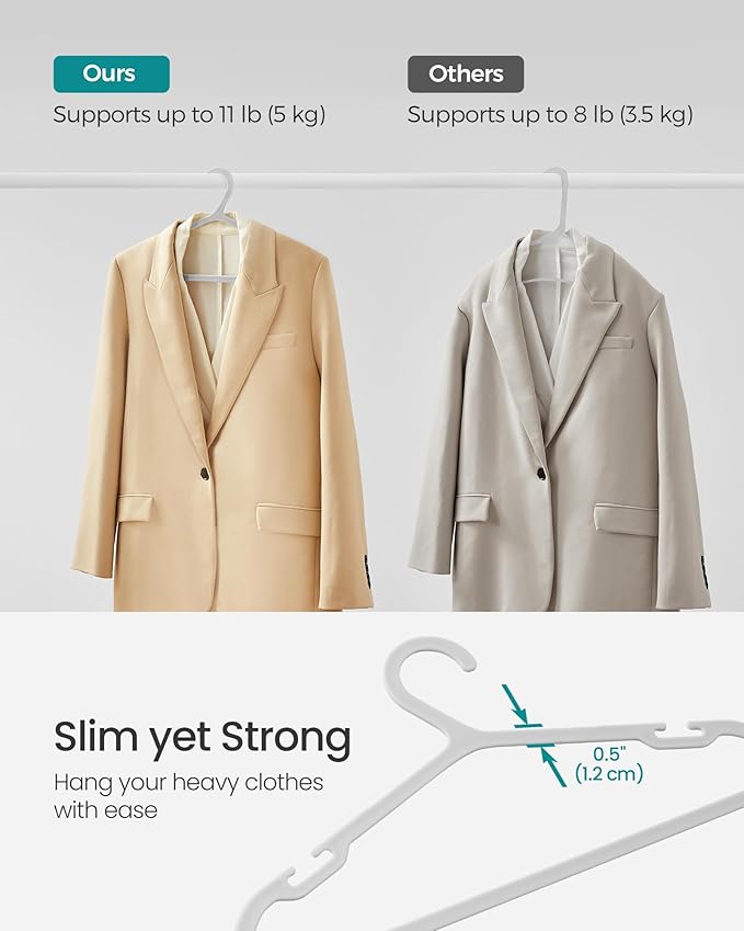 SONGMICS Clothes Hangers, Pack of 50, Plastic Hangers, with Wide Shoulder Notches, Space-Saving Coat Hangers, 16.4 Inches Wide, for Closet, Gray UCRP010G01