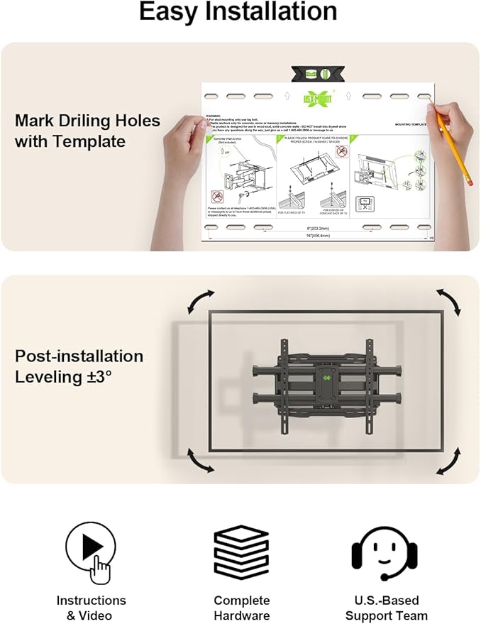 USX MOUNT Full Motion TV Wall Mount for Most 37-82 Inch TV up to 132lbs, TV Mount Articulating with Swivel, Tilt & Extension, Wall Mounts T V Bracket for VESA 600x400mm 400x300mm, Max 16" Wood Studs