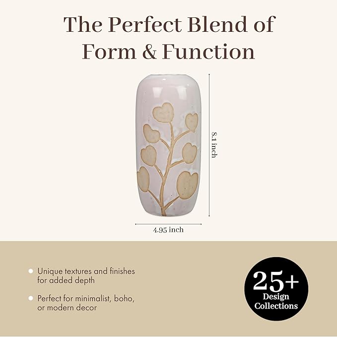 Young's Inc Stoneware Vase with Wax Resist Design – Elegant Decorative Flower Vase for Shelves, Tables & Gifting, 6.1” Tall