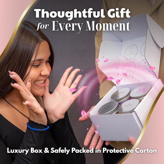 Candles for Women - 4 x 8oz Coloured Glass Jars 3" x4 Mixed Set of Classic Scents Pumpkin Spice, Coffee, Vanilla, Lavender 200 Hours Long Burn Time