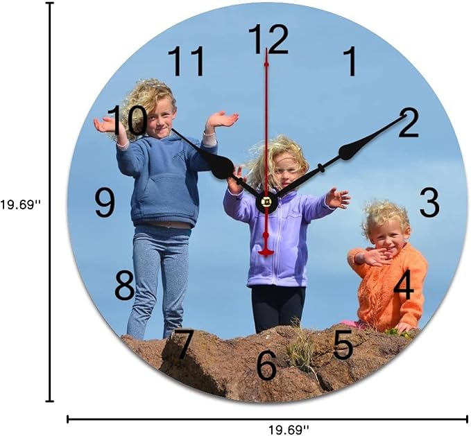Custom Wall Clock, Personalized Wall Clock with Photo/Image Text Non-Ticking Clock Silent Customized Digital Wall Clocks Customized Gift for Living Room Kitchen Bathroom Home Decor 19.69''