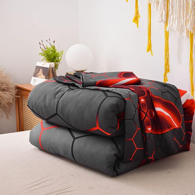 NTBED Game Console Comforter Set for Boys Girls Kids Geometric Lightweight Microfiber Bedding Sets (red, Queen)
