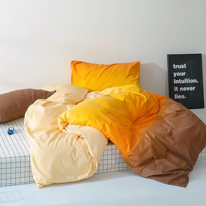 Orange Comforter Set Queen Size Gradient Comforter Set 3-Piece Bedding Set Soft and Lightweight All-Season Comforter Stylish Gradient Design