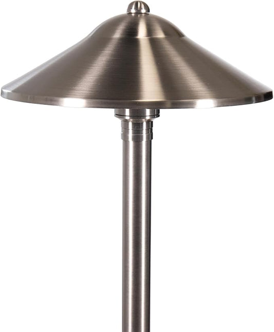 VOLT Max Spread 12V Stainless Steel Path Light (25" Tall, 9" Shade) with 3W 2700K Warm White G4 LED Bulb for Low Voltage Landscape Lighting on Outdoor Pathway, Walkway, Garden, Driveway or Patio