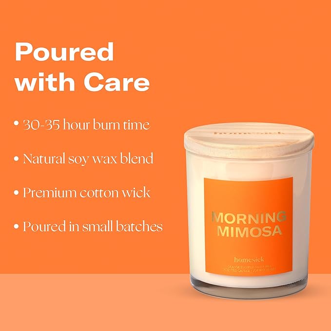 Homesick Scented Candles for Home (Morning Mimosa) - 7.5 oz Long-Lasting Natural Soy Wax Blend Jar Candle Gift for Women & Men for All Occasions, 30-35 Hours Burn Time - Notes of Orange Flower & Honey