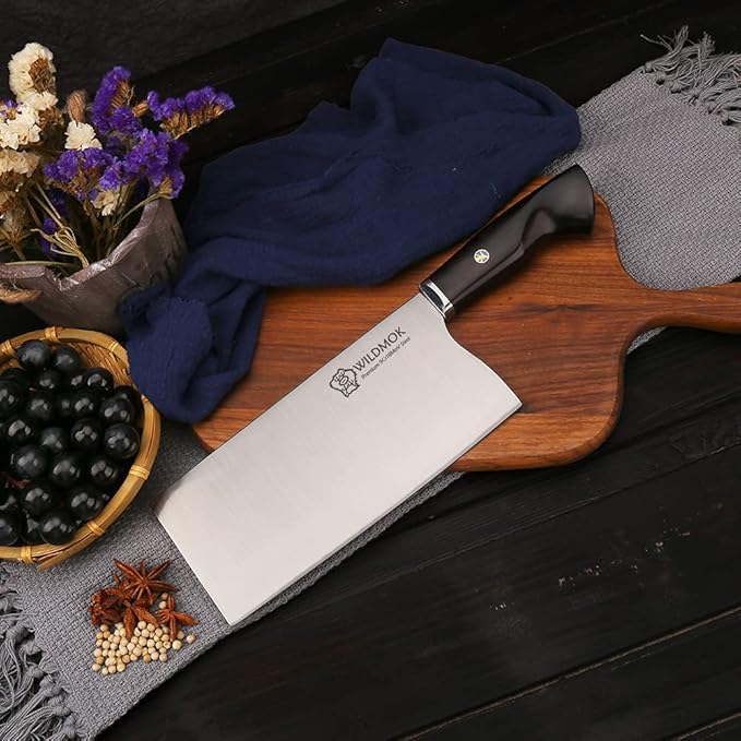 WILDMOK 7.5 Inch Cleaver Knife, Chinese Kitchen Knife, Pro Sharp Asian Chef Knife, 9Cr18MoV Stainless Steel with Ebonywood Handle - Fen Series