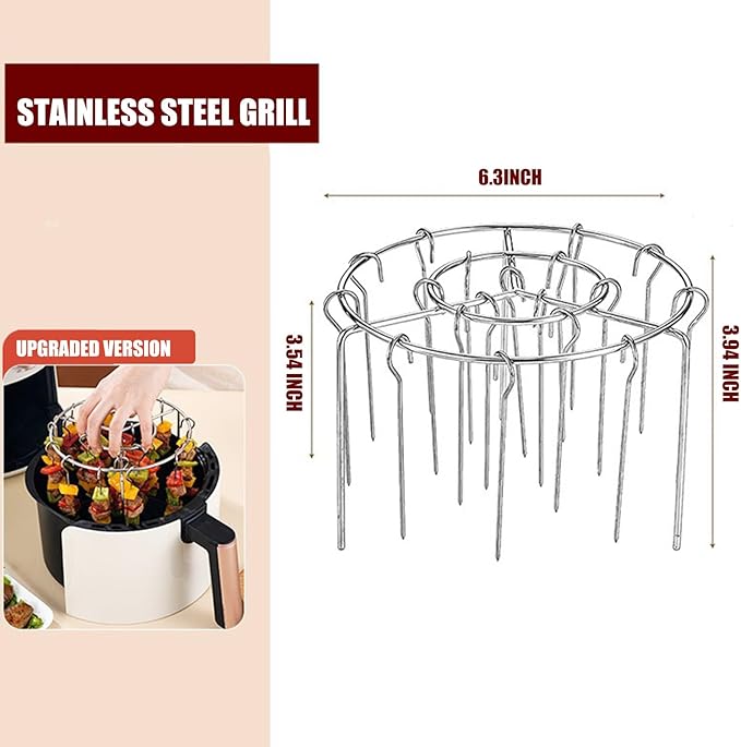 2025 New Air Fryer Grill Skewer Rack, Stainless Steel BBQ Kabob Set, 30 Vertical Meat Skewers with Round Hanging (1)