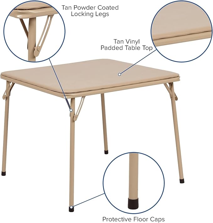 Flash Furniture Mindy Kids 5-Piece Folding Square Table and Chairs Set for Daycare and Classrooms, Children's Activity Table and Chairs Set, Tan