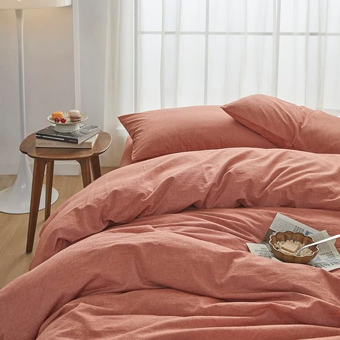 FACE TWO FACE Bedding Duvet Cover Set100% Washed Cotton Duvet Cover Linen Like Textured Breathable Durable Soft Comfy (King, Caramel)