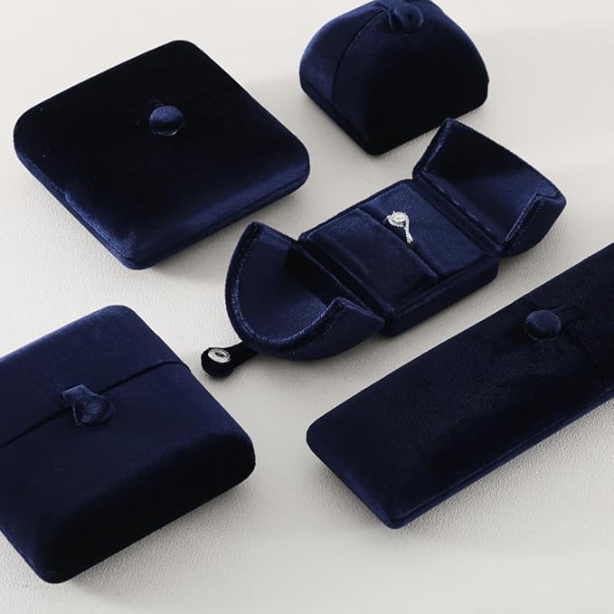 Velvet Ring Box,Engagement Jewelry Gift Boxes Holder for Women,Ceremony Rings Display for Proposal,Wedding Day Case (Blue)