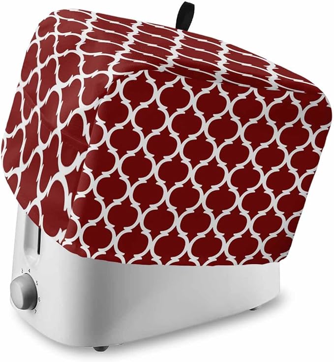 Toaster Cover 4 Slice Geometric Moroccan Toaster Oven Cover with Pockets Moroccan Trellis Design Red Bakeware Protector Small Kitchen Appliance Dust Covers and Fingerprint Protection for Women