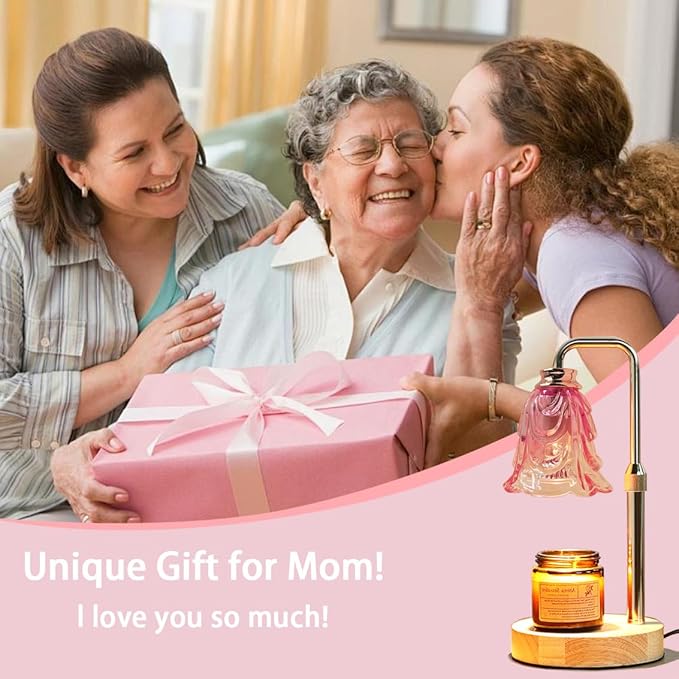 Candle Warmer Lamp with Timer Dimmer Adjustable Height for New Home House Bedroom Decor,Wax Melt Warmer with 2 Bulbs for Jar Candles, Gifts for Mom Women Friend Sister Mothers Day Birthday | Pink