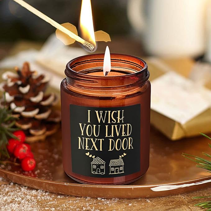 Birthday Gifts for Women - I Wish You Lived Next Door Candle for Her - Cute Friendship, Housewarming Gift - Gifts for Men, Best Friend, Girlfriend, Sister, Mom - Relaxing Soy Candle for Home