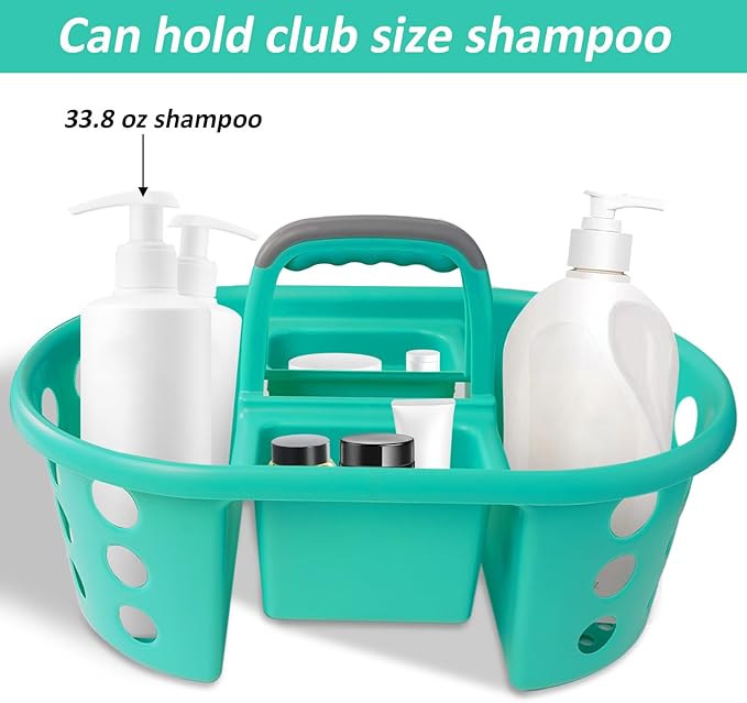 Large Shower Caddy Portable 2PC - Made in USA Plastic Jumbo Size Dorm Storage Candy Tote with Handle Shower Organizer for Bathroom, Pantry, Kitchen, College Dorm, Aqua