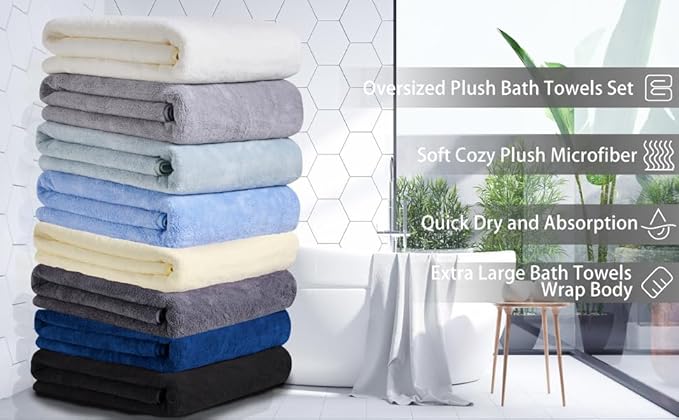 MINCHI 4 Piece Oversize Bath Towels Set, Ultra Soft Absorbent Bathroom Towel for Home and Hotel Shower Towel Oversized Bath Sheet, 35x70 Large Bath Towels 600 GSM, Gray