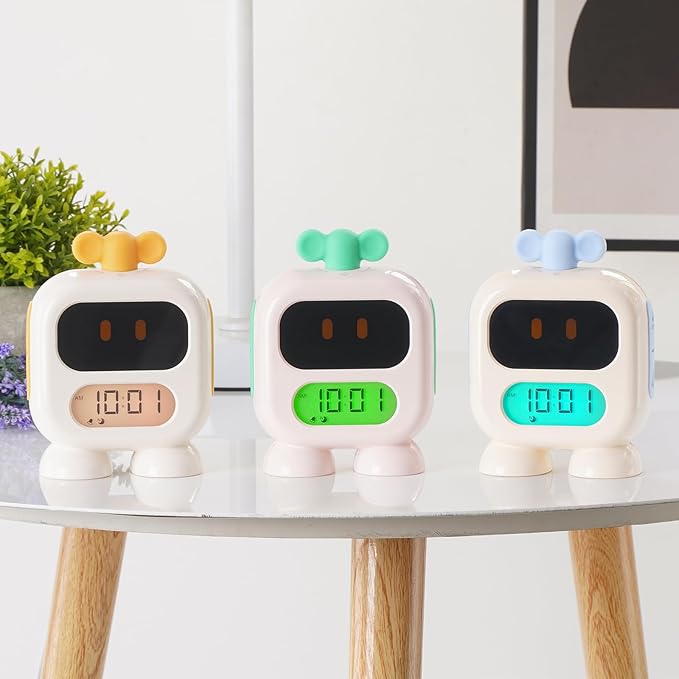 Kids Alarm Clock Ok to Wake with Green Light Red Light, Nap Timer, Robot Toddler Sleep Training Clock for Children (Yellow)
