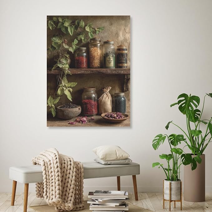 RPSIRVFO Herbs Wall Art Oil Painting Unframed Herbs and spices display Perfect for Home Decor Ideal for Dining Room or Hallway Decoration