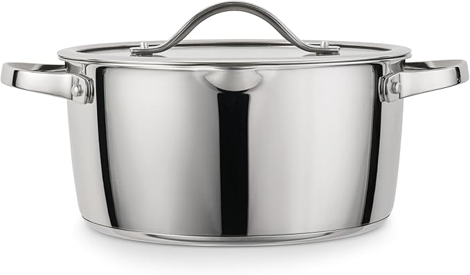 Tramontina Tempo Tri-Ply Base Stainless Steel 5-Quart Dutch Oven Pot with Glass Lid, Induction-Ready, Oven-Safe, Dishwasher-Safe