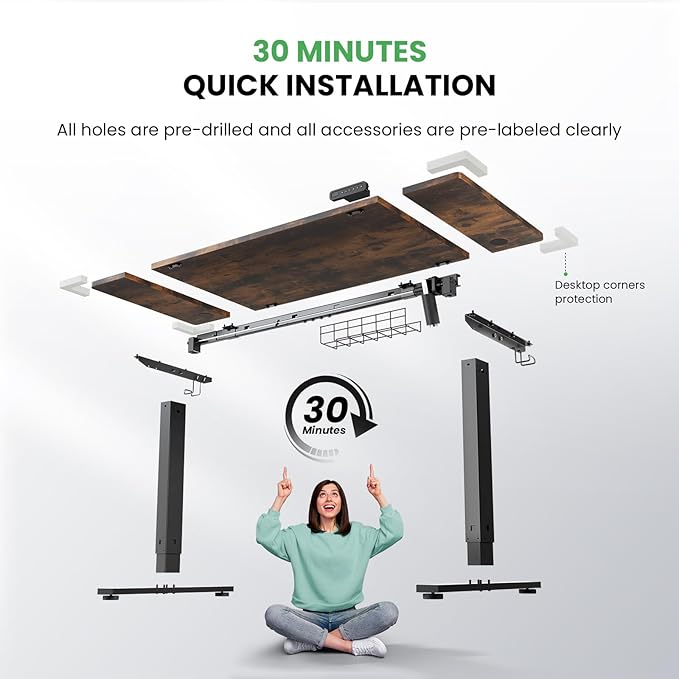 SIAGO Electric Standing Desk Adjustable - 55 x 24 Inch Sit Stand up Desk with Cable Management - 3 Memory Preset Adjustable Height Table