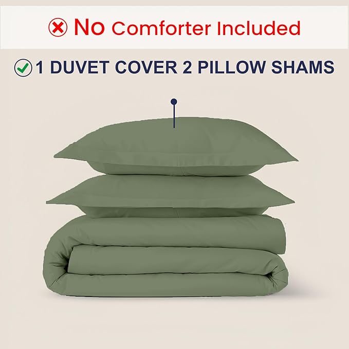 Kotton Culture 3 Pc California King Size Duvet Cover Set -100% Egyptian Cotton Sateen 600 Thread Count Ultra Soft Premium Durable Comforter Cover Zipper Closure & Corner Ties (Sage Green,104"x98")