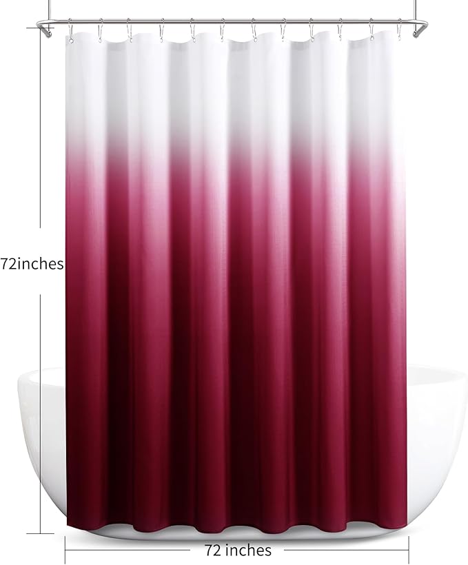 Naturoom Burgundy Red Shower Curtains for Bathroom, Ombre Linen Textured Fabric Shower Curtain Set, Hotel Spa Luxury Decorative Bathroom Curtain with 12 Hooks, Machine Washable, 72 x 72, Wine Red