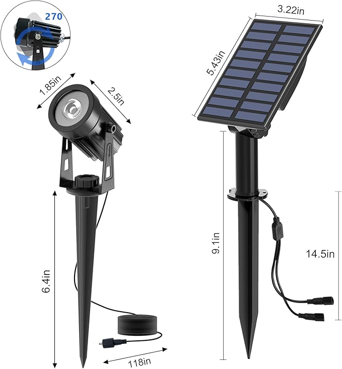 T-SUN Solar Spotlights Outdoor Waterproof, 2-in-1 Solar Landscape Spotlights LED Garden Spot Lights for Yard Tree Garden Pond Pool Area (White)