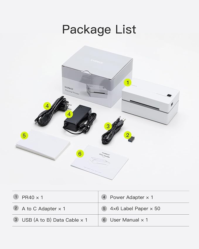 Inateck Bluetooth Thermal Label Printer, Wireless 4x6 Shipping Label Printer for Shipping Packages, Compatible with iPhone, Android, iPad, Windows, MacOS, Chrome, USPS
