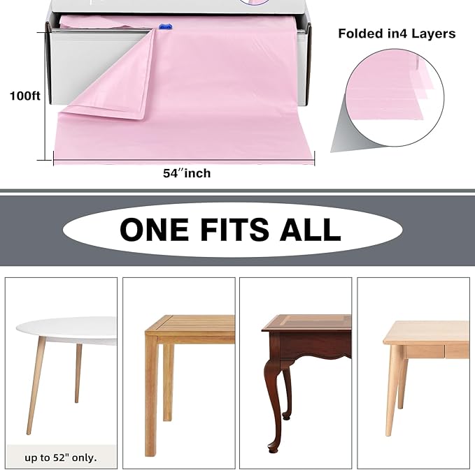 Craft And Party, 54 in x 100 feet Plastic Table Cover Roll for Party, Banquet, Picnic, Kids Activities for Any Size and Shape Table (Light Pink, 54" x 100ft)