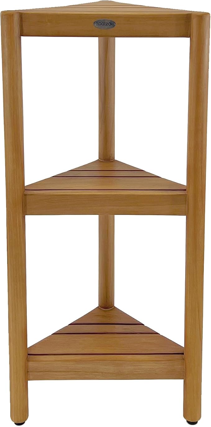 Asta Select Solid Teak Free Standing Corner Shelf, 3-Tier Bathroom Corner Stand, Corner Rack for Bathroom, Kitchen, Living Room, Bedroom, Fully Assembled, ST-80