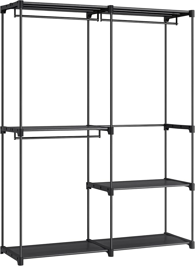 SONGMICS Portable Closet, Freestanding Closet Organizer, Clothes Rack with Shelves, Hanging Rods, Storage Organizer, for Cloakroom, Bedroom, 54.3 x 16.9 x 71.7 Inches, Black URYG025B02
