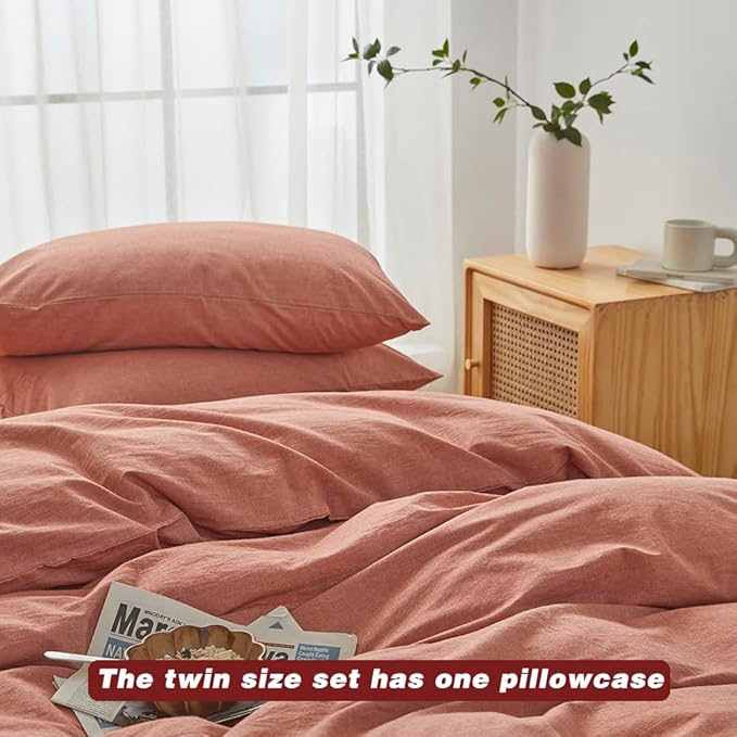 FACE TWO FACE Bedding Duvet Cover Set100% Washed Cotton Duvet Cover Linen Like Textured Breathable Durable Soft Comfy (Twin, Caramel)