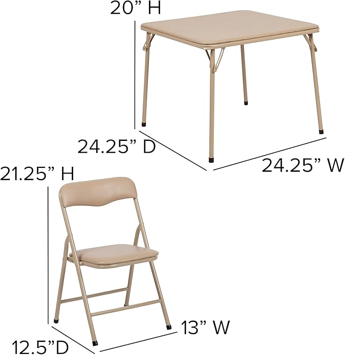 Flash Furniture Mindy Kids 5-Piece Folding Square Table and Chairs Set for Daycare and Classrooms, Children's Activity Table and Chairs Set, Tan