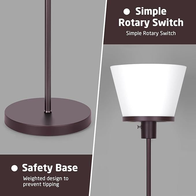 Floor Lamp for Living Room, Modern Tall Standing Lamps Floor Lamp for Bedroom Office, Brown Bright Floor Lamp with White Plastic Shade, Bulb Not Included.