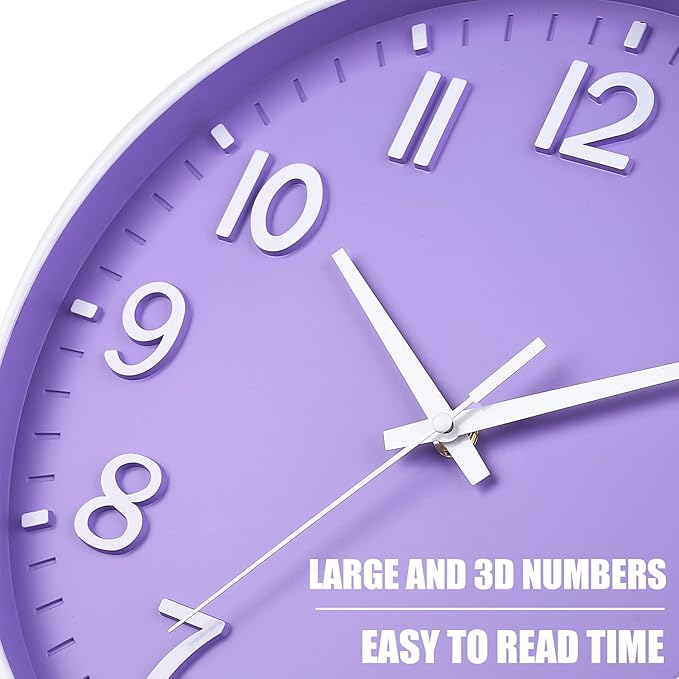 HZDHCLH Purple Wall Clocks Battery Operated,12 inch Silent Non Ticking Modern Wall Clock for Living Room Bedroom Kitchen Office Classroom Decor