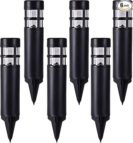 SUNWIND Solar Garden Lights Outdoor LED Bollard Solar Powered Path Lighting for Patio Pathway Backyard Lawn Landscaping (Black-6 Pack)