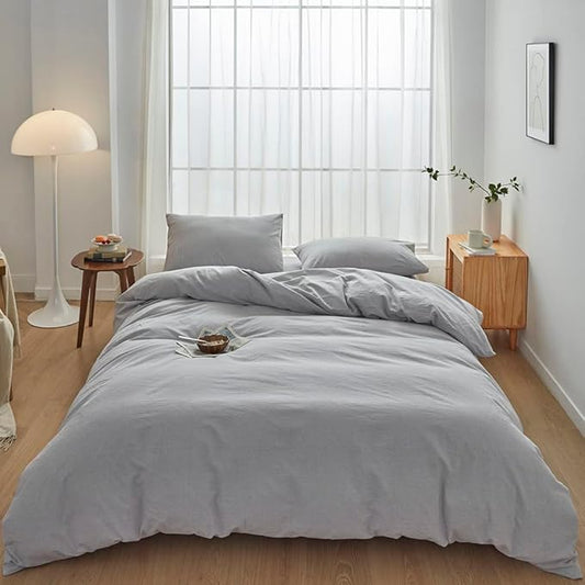 FACE TWO FACE Bedding Duvet Cover Set100% Washed Cotton Duvet Cover Linen Like Textured Breathable Durable Soft Comfy(California King, Lavender Grey)