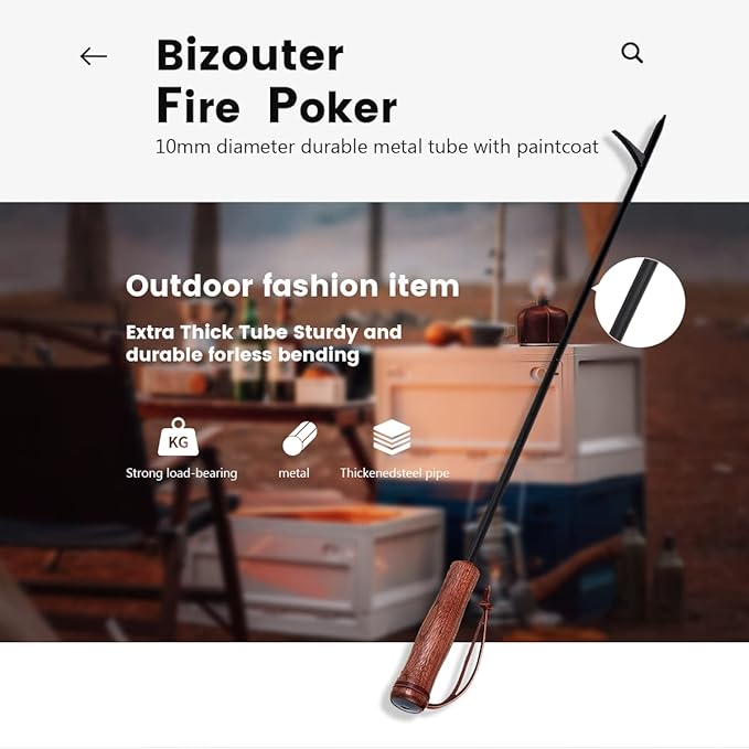 Fire Poker 34inch 2 in 1 Foldable Fire Poker & Blow Stick Fireplace Tool with Wooden Ergonomic Handle, Portable Fire Pit Poker for Campfire,Wood Burning Stove & BBQ