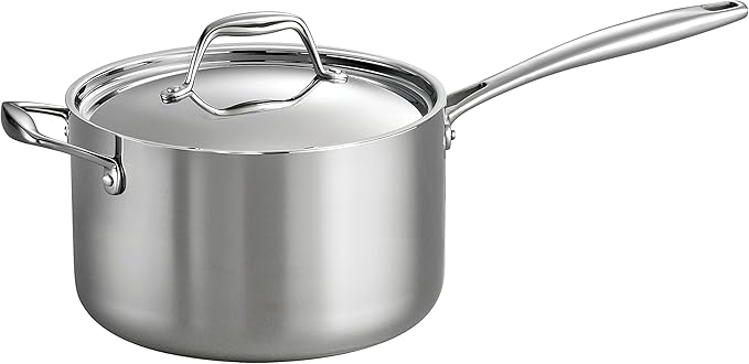 Tramontina Signature Tri-Ply Clad Stainless Steel 4-Quart Sauce Pan with Lid, Induction-Ready, Dishwasher-Safe, NSF-Certified, Made in Brazil