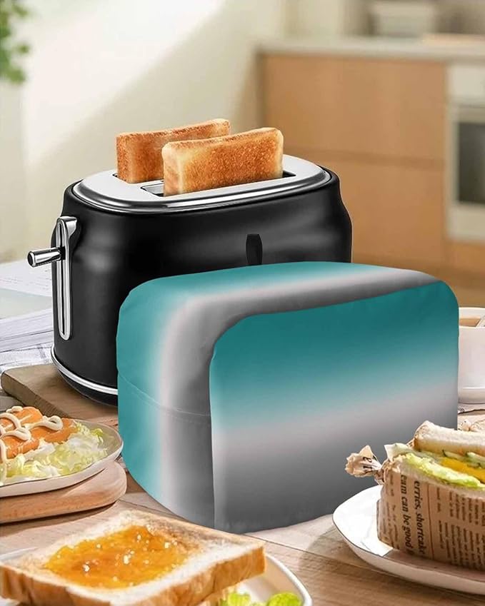Toaster Cover 2 Slice Green and Grey Ombre Toaster Oven Cover with Pockets Teal Gradient Color Dustproof Bakeware Protector Small Kitchen Appliance Dust Covers and Fingerprint Protection for Women