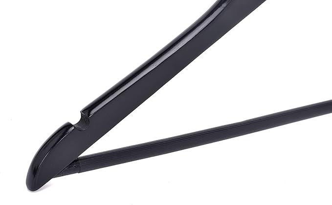 Quality Black Wooden Hangers - Slightly Curved Hanger Set of 30-Pack - Solid Wood Coat Hangers with Stylish Chrome Hooks - Heavy-Duty Clothes, Jacket, Shirt, Pants, Suit Hangers (Black-Gold Hook, 30)