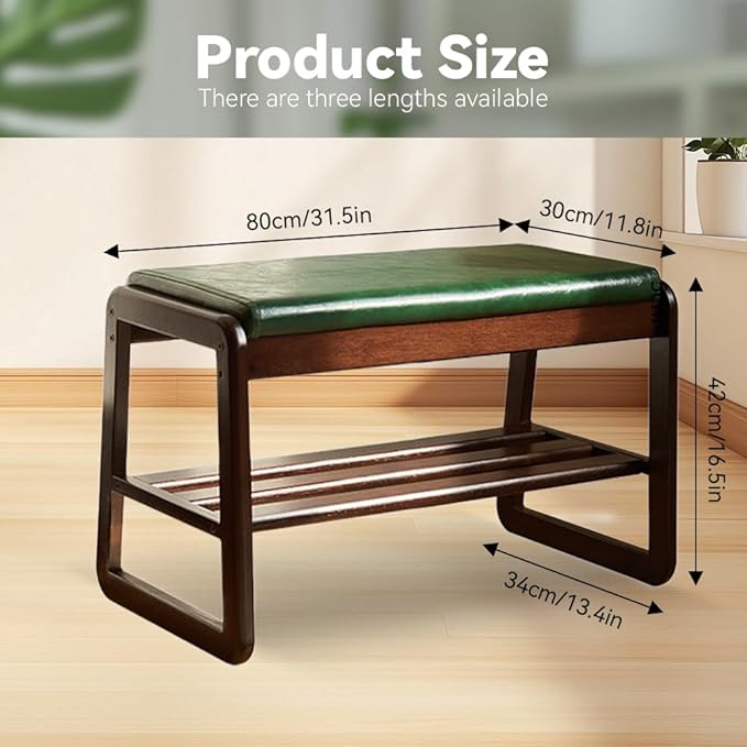 Solid Wood Bench, Entryway Shoe Rack Bench with Cushion, 2 Tier Shoe Cabinet with Bench Organizer for Hallway Living Room