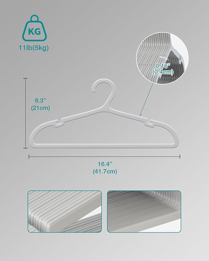 80 Pack Clothes Hangers, Non Slip Plastic Coat Hangers, Space Saving, Heavy Duty, Hanging Dry Wet Clothes, 16.4" x 8.3", Gray, APY0580G