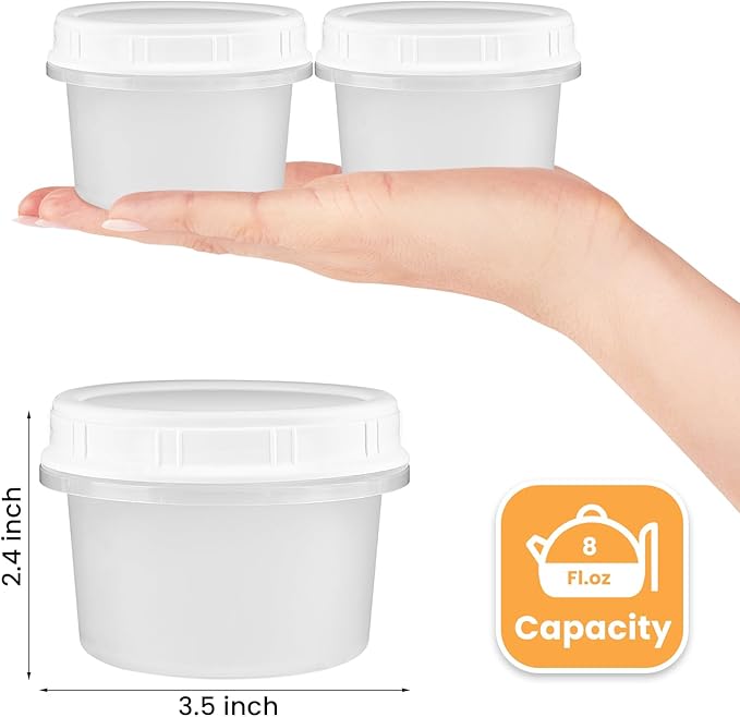 TUZAZO 8 Oz Food Storage Containers with Screw Lids, 12-Count BPA Free Small Snack Plastic Freezer Container for Sauce, Jam and Puree, Reusable Plastic Ice Cream Containers