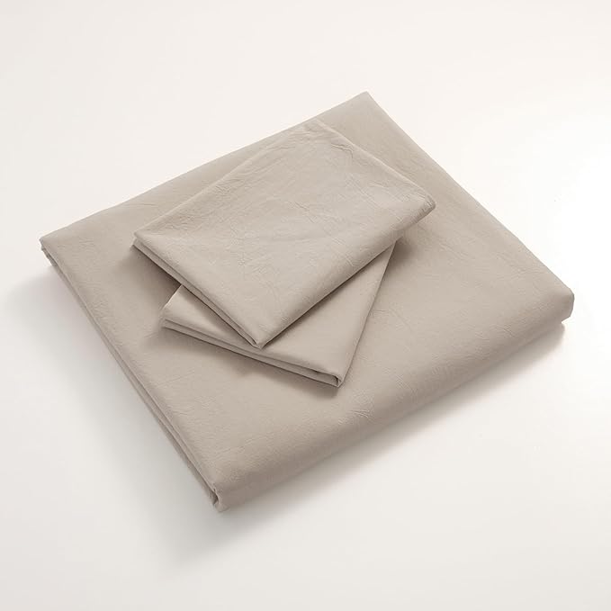 JIYUAN 100% Washed Cotton Duvet Cover Set 3 PCS Cal King, 1 Duvet Cover 104"x98" (Comforter Not Included) and 2 Pillowcases,Linen Feel Bedding Set Comfy and Breathable, Heathered Tannish Linen Grey