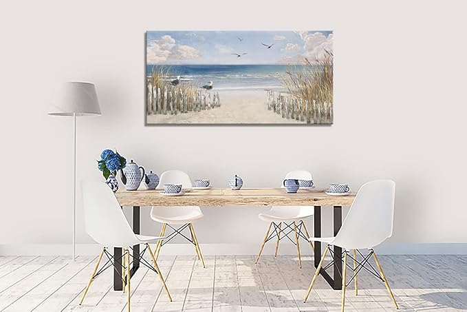 XXMWallArt FC3762 Sandy Beach Wall Art Canvas Print Wall Art Seascape Blue Print Home Decor Abstract Coastal Picture Modern Ocean Artwork for Living Room Bedroom Bathroom Office Decor